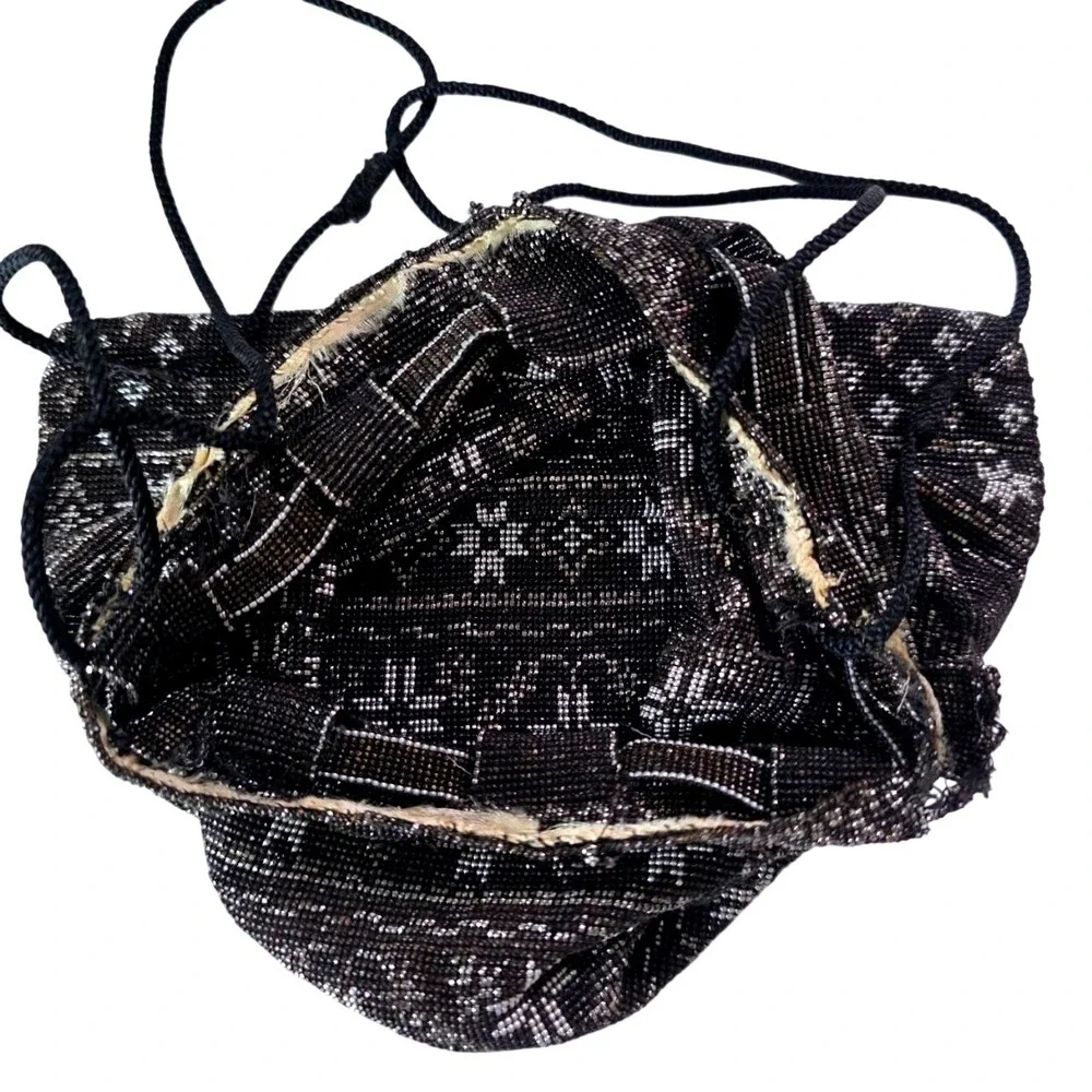 Antique French Cut Steel Micro Beaded Drawstring Reticule Pouch AS IS